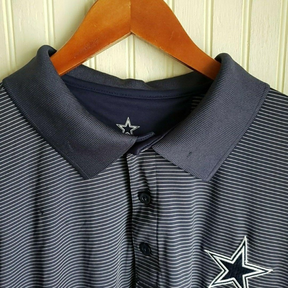Dallas Cowboys Polo Shirt Mens Large Blue NFL Football Authentic Stripe Golf